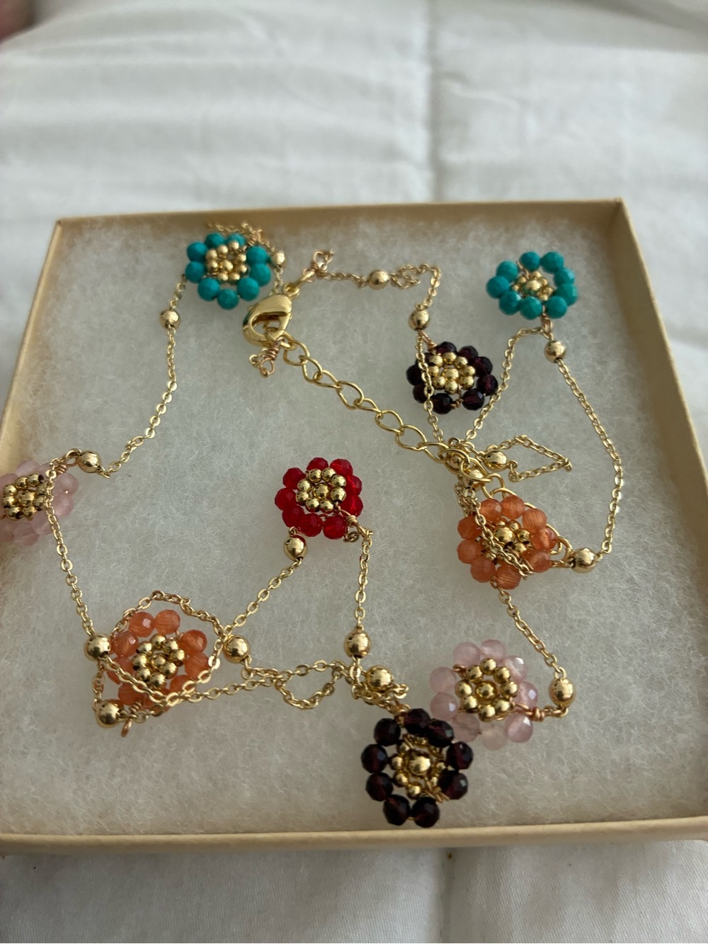 Gold Floral Bead Station Necklace - Multicolor
